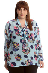 1645 Front Tie Floral Polka Dot Top