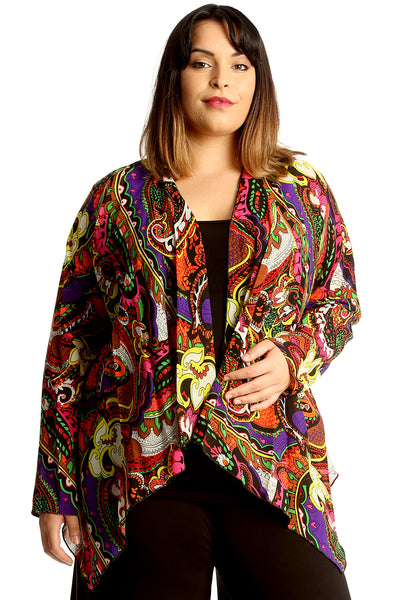 3256 Paisley Print Open Front Cardigan