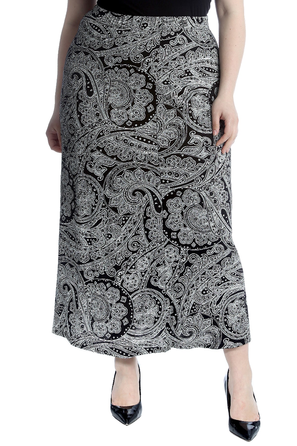 5040 Bold Paisley Print Mid Calf Skirt