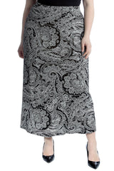 5040 Bold Paisley Print Mid Calf Skirt