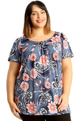 1713 Denim Floral Print Smock Top