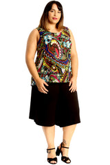 1708 Paisley Print Zip Back Chiffon Top