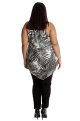 1486 Palm Leaf Print Chiffon Hanky Hem Top
