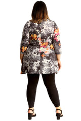 1668 Orange Floral Print Swing Top