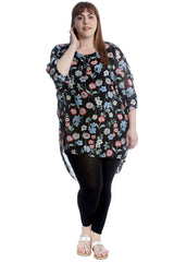 1648 Floral Dip Hem Batwing Top