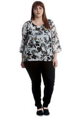 1545 Floral Leaf Print Chiffon Blouse