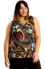 1708 Paisley Print Zip Back Chiffon Top