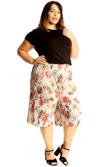 6145 Floral Print Crinkle Culottes