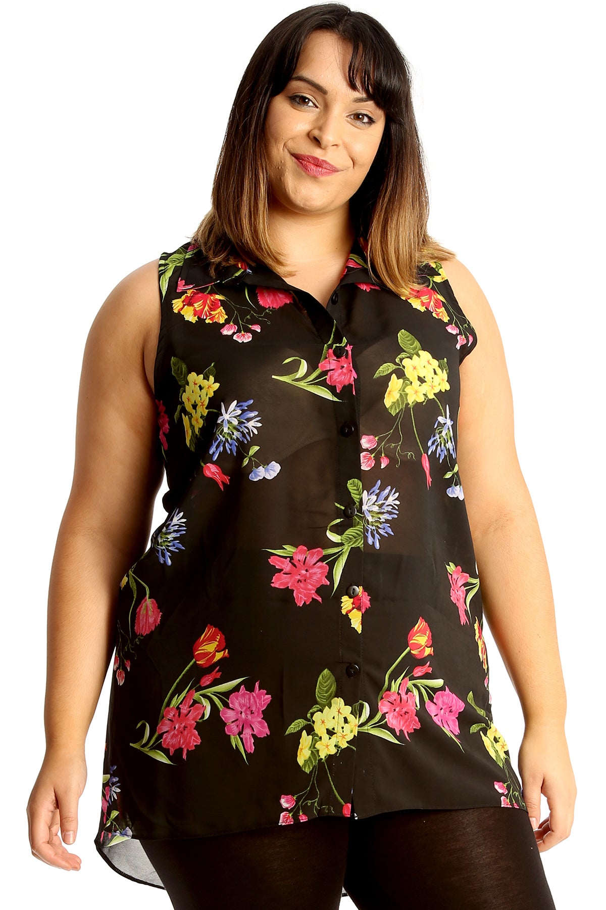 1684 Multi Floral Print Chiffon Shirt