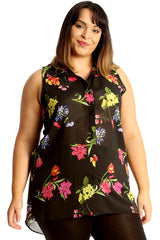 1684 Multi Floral Print Chiffon Shirt