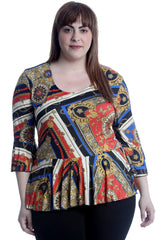 1655 Chains & Key Print Peplum Top