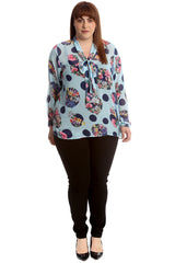 1645 Front Tie Floral Polka Dot Top