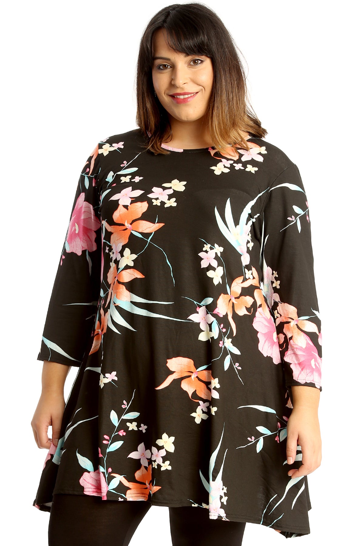 1673 Wild Floral Print Swing Top