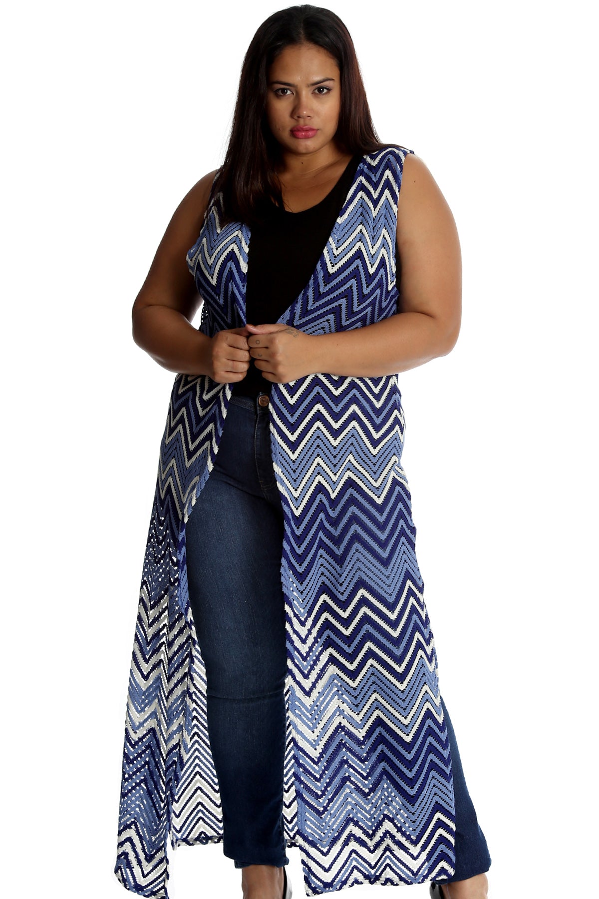 3222 Wave Print Open Front Cardigan