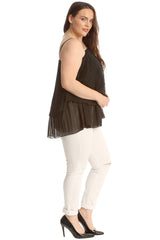 1766 Plain Chiffon Pleated Frill Top