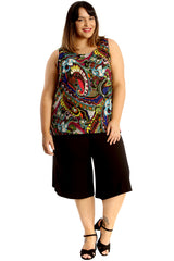 1708 Paisley Print Zip Back Chiffon Top