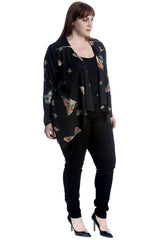 3242 Crepe Butterfly Print Zip Detail Cardigan