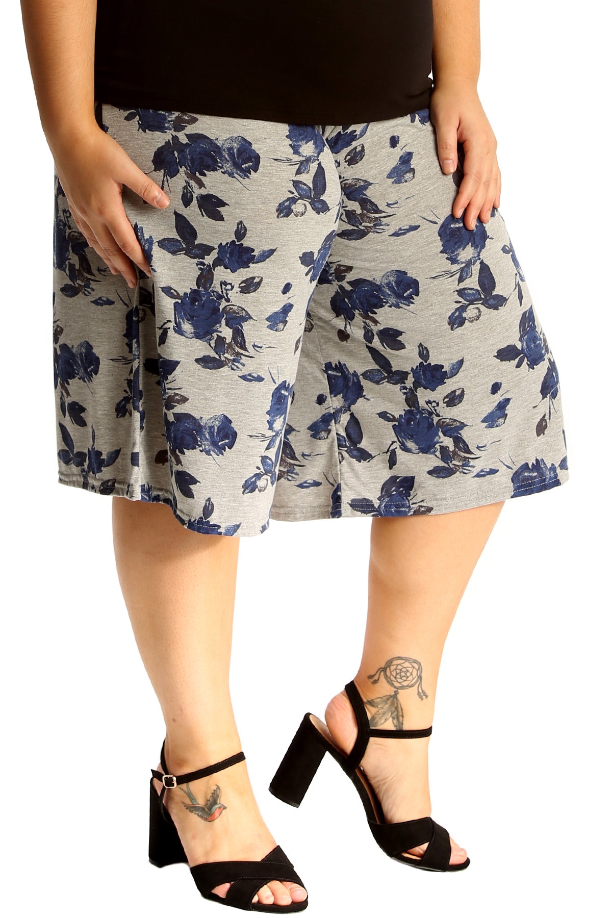 6129 Blue Floral Print Culottes
