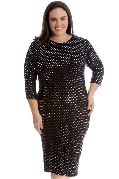 2212 Polka Dot Foil Midi Dress