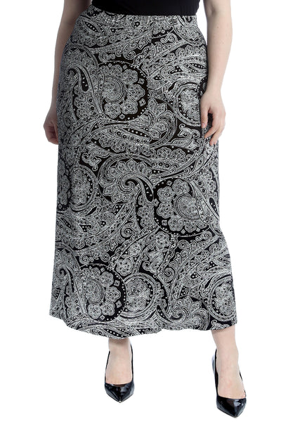 5040 Bold Paisley Print Mid Calf Skirt