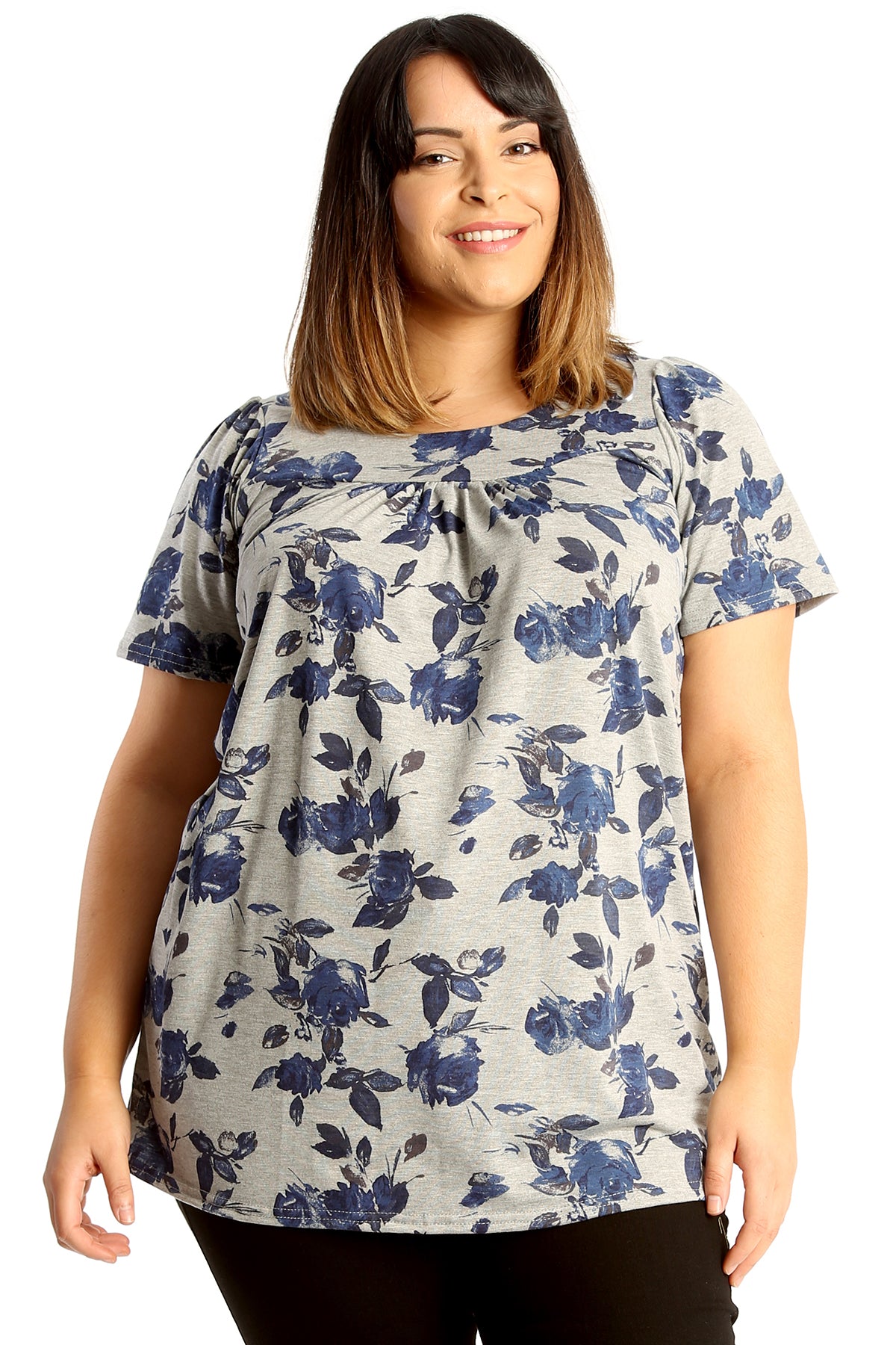 1692 Blue Floral Print Smock Top