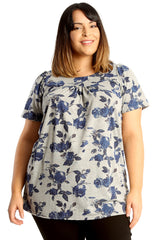 1692 Blue Floral Print Smock Top