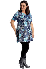 1731 Denim Style Floral Print Swing Top
