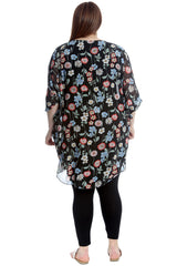 1648 Floral Dip Hem Batwing Top