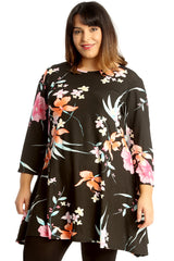1673 Wild Floral Print Swing Top