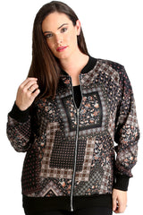 3188 Abstract Floral Print Bomber Jacket