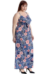 2260 Floral Print Frill Maxi Dress