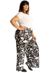 6112 Skull & Roses Print Palazzo Trouser