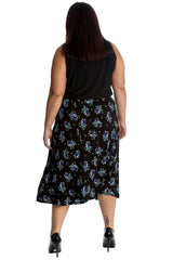5015 Floral Print Maxi Skirt Black