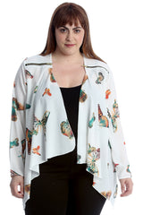 3242 Crepe Butterfly Print Zip Detail Cardigan