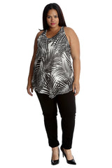 1486 Palm Leaf Print Chiffon Hanky Hem Top