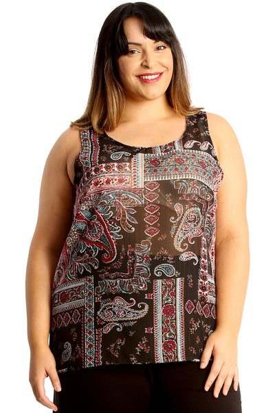 1704 Paisley Print Zip Back Chiffon Top