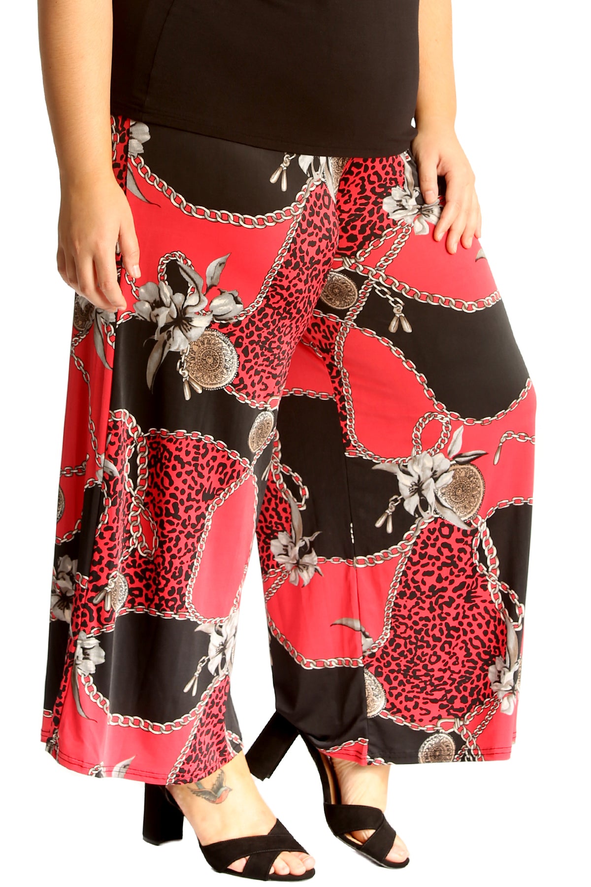 6119 Animal Floral Print Palazzo Trouser