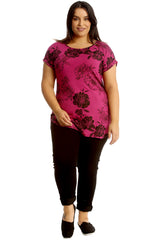 Floral Print Turnup Sleeve T-Shirt