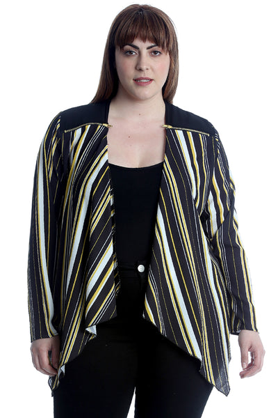 3243 Crepe Stripe Print Zip Detail Cardigan