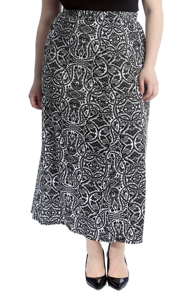 5043 Paisley Mirror Effect Print Mid Calf Skirt