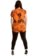 Floral Print Turnup Sleeve T-Shirt