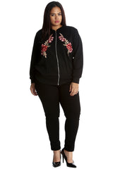 3212 Embroidered Twin Floral Patch Bomber Jacket