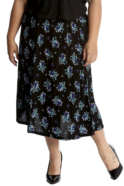 5015 Floral Print Maxi Skirt Black