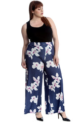 6098 Bold Floral Print Palazzo Trousers
