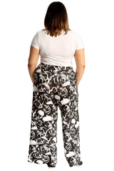 6112 Skull & Roses Print Palazzo Trouser