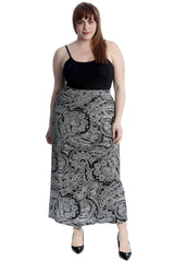 5040 Bold Paisley Print Mid Calf Skirt