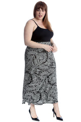 5040 Bold Paisley Print Mid Calf Skirt