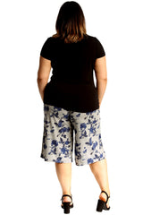 6129 Blue Floral Print Culottes