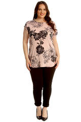 Floral Print Turnup Sleeve T-Shirt