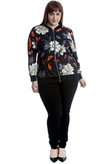 3246 Bold Floral Print Bomber Jacket